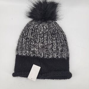 Athleta / Lizette New York Black and Gray Womens Pom-Pom Beanie